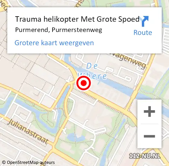 Locatie op kaart van de 112 melding: Trauma helikopter Met Grote Spoed Naar Purmerend, Purmersteenweg op 5 september 2024 14:07