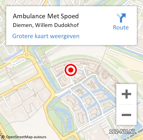 Locatie op kaart van de 112 melding: Ambulance Met Spoed Naar Diemen, Willem Dudokhof op 5 september 2024 14:08