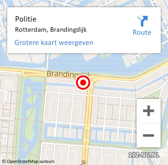 Locatie op kaart van de 112 melding: Politie Rotterdam, Brandingdijk op 5 september 2024 14:12