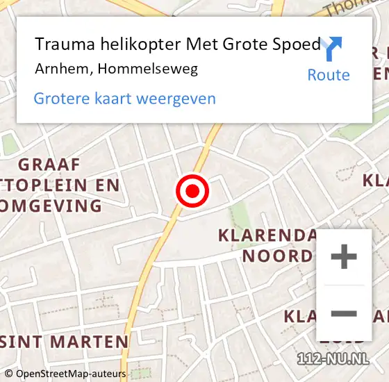 Locatie op kaart van de 112 melding: Trauma helikopter Met Grote Spoed Naar Arnhem, Hommelseweg op 5 september 2024 14:14