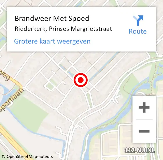 Locatie op kaart van de 112 melding: Brandweer Met Spoed Naar Ridderkerk, Prinses Margrietstraat op 5 september 2024 14:31