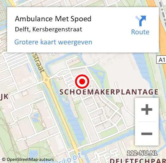 Locatie op kaart van de 112 melding: Ambulance Met Spoed Naar Delft, Kersbergenstraat op 5 september 2024 14:32