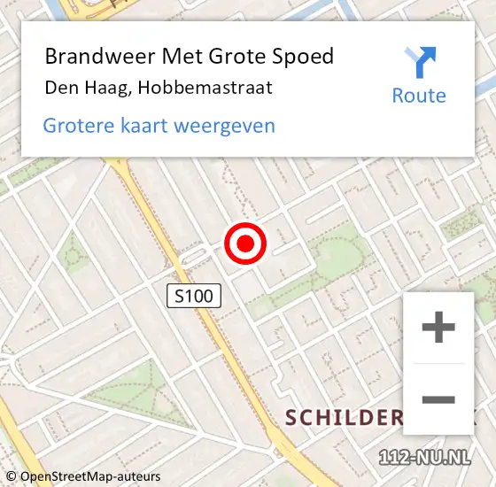 Locatie op kaart van de 112 melding: Brandweer Met Grote Spoed Naar Den Haag, Hobbemastraat op 5 september 2024 14:32