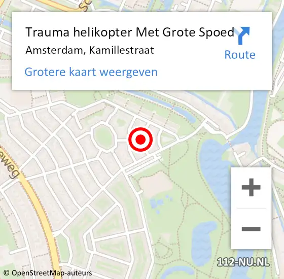 Locatie op kaart van de 112 melding: Trauma helikopter Met Grote Spoed Naar Amsterdam, Kamillestraat op 5 september 2024 14:37