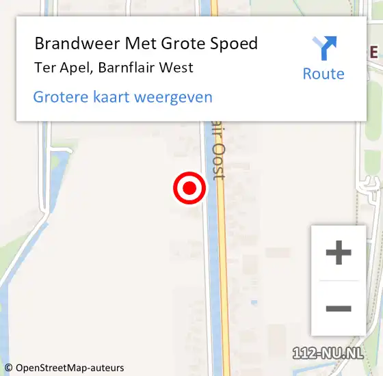 Locatie op kaart van de 112 melding: Brandweer Met Grote Spoed Naar Ter Apel, Barnflair West op 5 september 2024 14:37