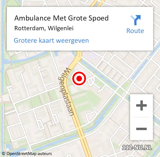 Locatie op kaart van de 112 melding: Ambulance Met Grote Spoed Naar Rotterdam, Wilgenlei op 5 september 2024 14:45