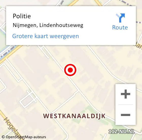 Locatie op kaart van de 112 melding: Politie Nijmegen, Lindenhoutseweg op 5 september 2024 14:53