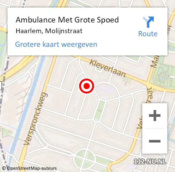 Locatie op kaart van de 112 melding: Ambulance Met Grote Spoed Naar Haarlem, Molijnstraat op 5 september 2024 15:02