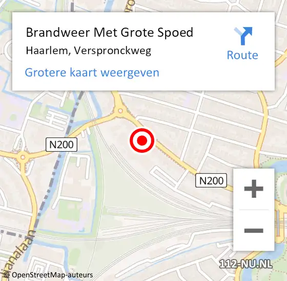 Locatie op kaart van de 112 melding: Brandweer Met Grote Spoed Naar Haarlem, Verspronckweg op 5 september 2024 15:03