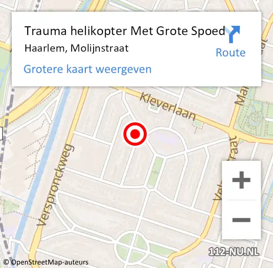 Locatie op kaart van de 112 melding: Trauma helikopter Met Grote Spoed Naar Haarlem, Molijnstraat op 5 september 2024 15:06