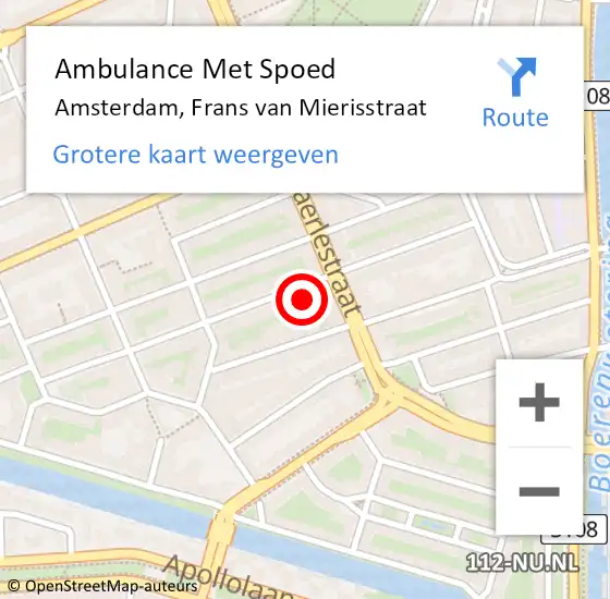 Locatie op kaart van de 112 melding: Ambulance Met Spoed Naar Amsterdam, Frans van Mierisstraat op 5 september 2024 15:06