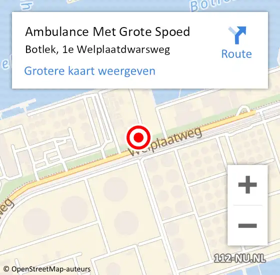 Locatie op kaart van de 112 melding: Ambulance Met Grote Spoed Naar Botlek, 1e Welplaatdwarsweg op 5 september 2024 15:21