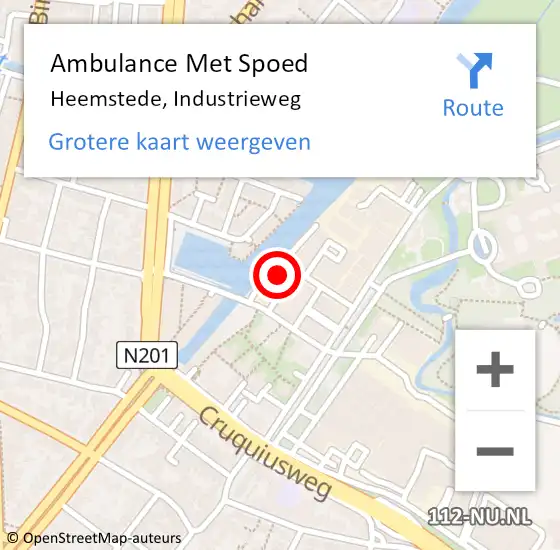 Locatie op kaart van de 112 melding: Ambulance Met Spoed Naar Heemstede, Industrieweg op 5 september 2024 15:22