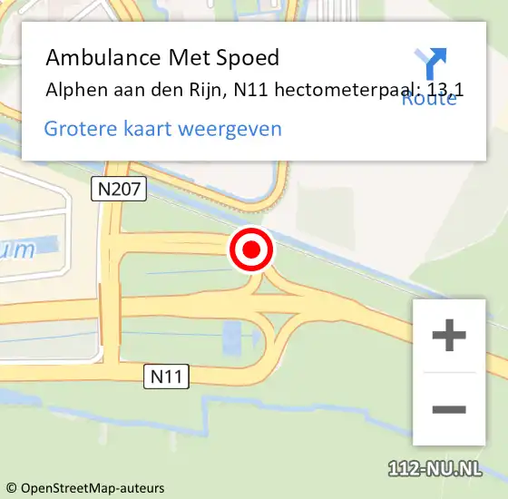 Locatie op kaart van de 112 melding: Ambulance Met Spoed Naar Alphen aan den Rijn, N11 hectometerpaal: 13,1 op 5 september 2024 15:26