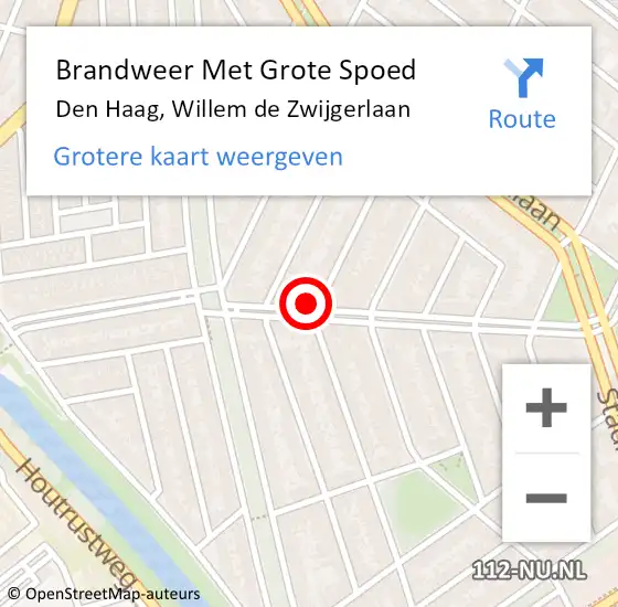 Locatie op kaart van de 112 melding: Brandweer Met Grote Spoed Naar Den Haag, Willem de Zwijgerlaan op 5 september 2024 15:39