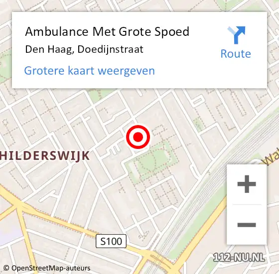 Locatie op kaart van de 112 melding: Ambulance Met Grote Spoed Naar Den Haag, Doedijnstraat op 5 september 2024 15:44