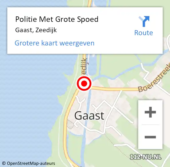 Locatie op kaart van de 112 melding: Politie Met Grote Spoed Naar Gaast, Zeedijk op 5 september 2024 15:45