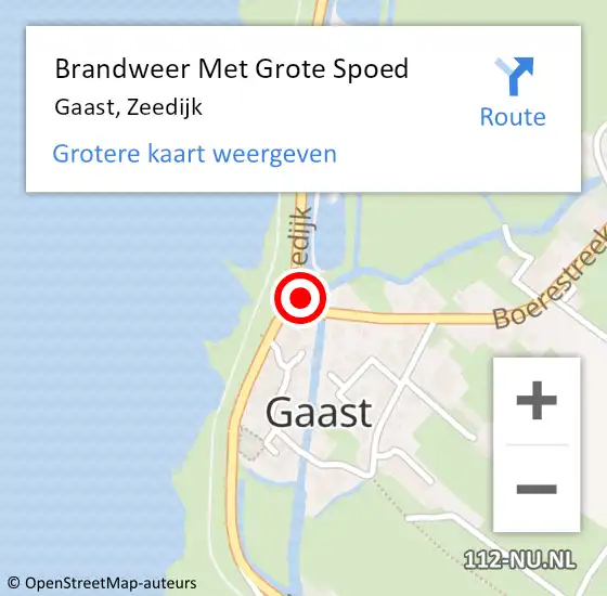 Locatie op kaart van de 112 melding: Brandweer Met Grote Spoed Naar Gaast, Zeedijk op 5 september 2024 15:45