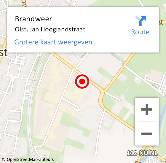 Locatie op kaart van de 112 melding: Brandweer Olst, Jan Hooglandstraat op 5 september 2024 16:00