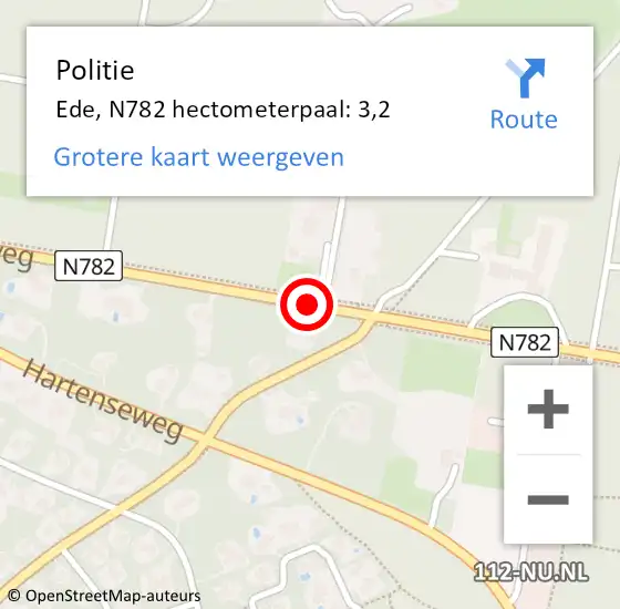 Locatie op kaart van de 112 melding: Politie Ede, N782 hectometerpaal: 3,2 op 5 september 2024 16:00