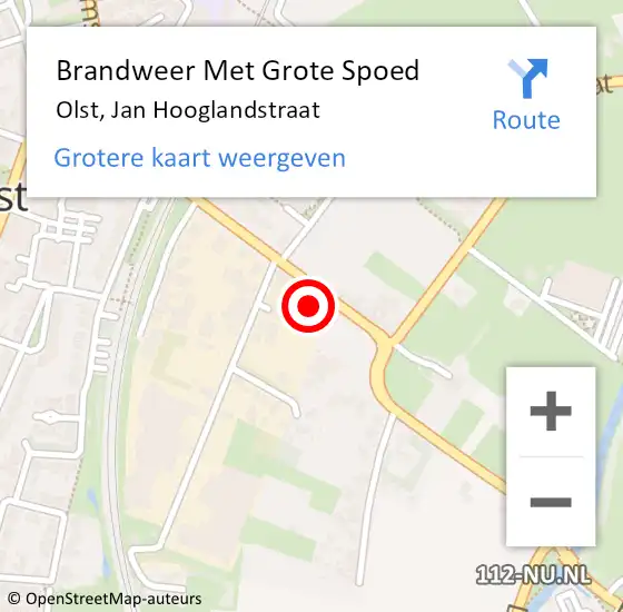 Locatie op kaart van de 112 melding: Brandweer Met Grote Spoed Naar Olst, Jan Hooglandstraat op 5 september 2024 16:06