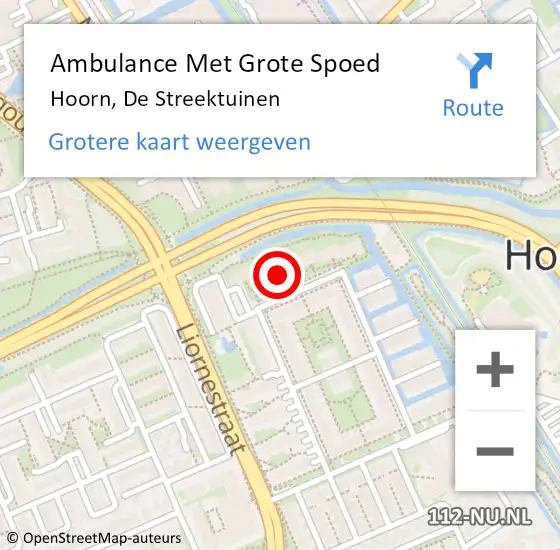 Locatie op kaart van de 112 melding: Ambulance Met Grote Spoed Naar Hoorn, De Streektuinen op 5 september 2024 16:07