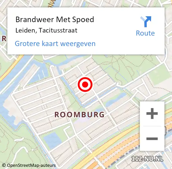 Locatie op kaart van de 112 melding: Brandweer Met Spoed Naar Leiden, Tacitusstraat op 5 september 2024 16:08