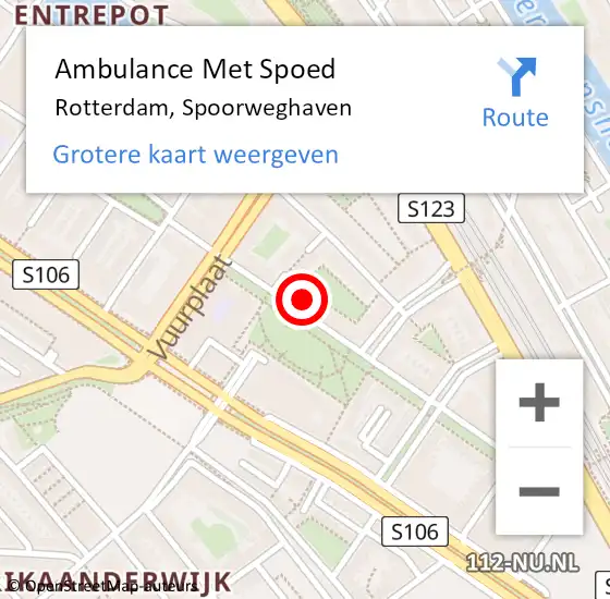 Locatie op kaart van de 112 melding: Ambulance Met Spoed Naar Rotterdam, Spoorweghaven op 5 september 2024 16:12