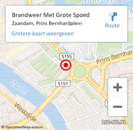 Locatie op kaart van de 112 melding: Brandweer Met Grote Spoed Naar Zaandam, Prins Bernhardplein op 5 september 2024 16:20