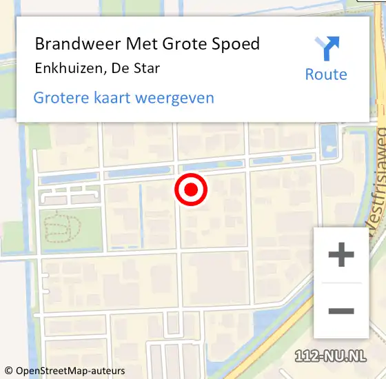 Locatie op kaart van de 112 melding: Brandweer Met Grote Spoed Naar Enkhuizen, De Star op 5 september 2024 16:25