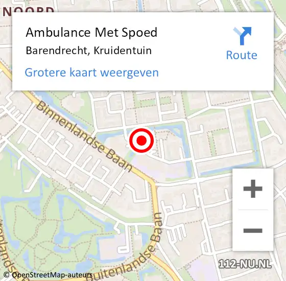 Locatie op kaart van de 112 melding: Ambulance Met Spoed Naar Barendrecht, Kruidentuin op 5 september 2024 16:26