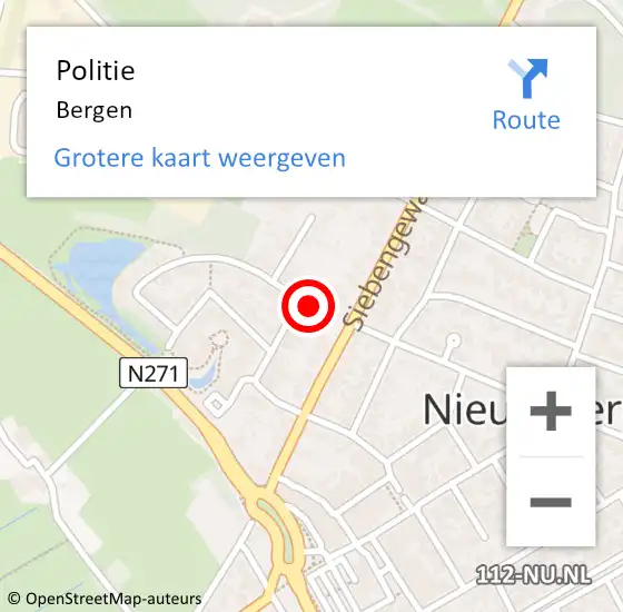 Locatie op kaart van de 112 melding: Politie Bergen op 5 september 2024 16:30