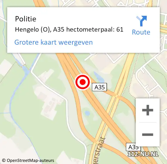 Locatie op kaart van de 112 melding: Politie Hengelo (O), A35 hectometerpaal: 61 op 5 september 2024 16:32