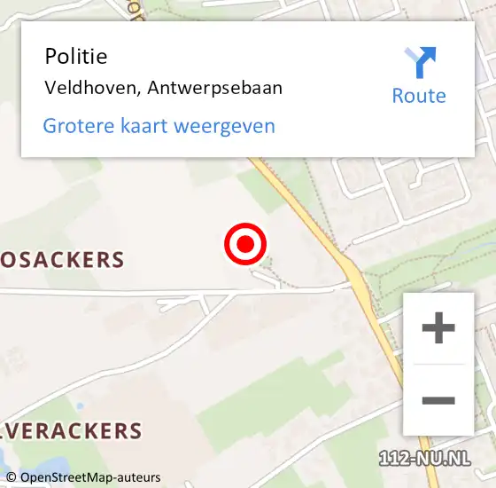 Locatie op kaart van de 112 melding: Politie Veldhoven, Antwerpsebaan op 5 september 2024 17:02