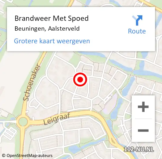 Locatie op kaart van de 112 melding: Brandweer Met Spoed Naar Beuningen, Aalsterveld op 5 september 2024 17:06