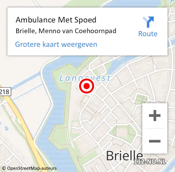 Locatie op kaart van de 112 melding: Ambulance Met Spoed Naar Brielle, Menno van Coehoornpad op 5 september 2024 17:09