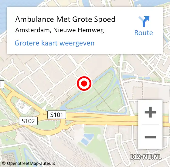 Locatie op kaart van de 112 melding: Ambulance Met Grote Spoed Naar Amsterdam, Nieuwe Hemweg op 5 september 2024 17:11