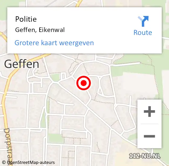 Locatie op kaart van de 112 melding: Politie Geffen, Eikenwal op 5 september 2024 17:24