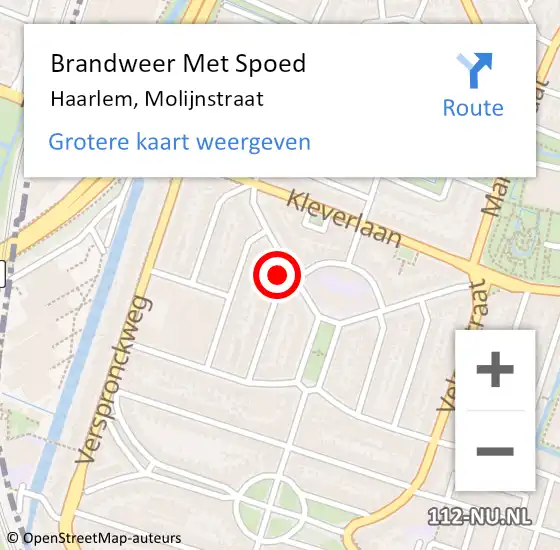 Locatie op kaart van de 112 melding: Brandweer Met Spoed Naar Haarlem, Molijnstraat op 5 september 2024 17:35