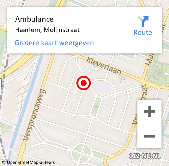 Locatie op kaart van de 112 melding: Ambulance Haarlem, Molijnstraat op 5 september 2024 17:35