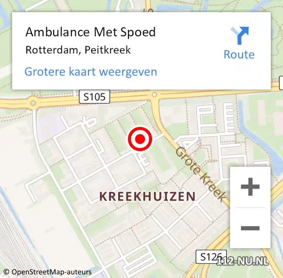 Locatie op kaart van de 112 melding: Ambulance Met Spoed Naar Rotterdam, Peitkreek op 5 september 2024 17:45