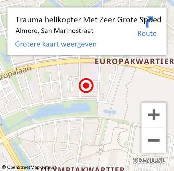 Locatie op kaart van de 112 melding: Trauma helikopter Met Zeer Grote Spoed Naar Almere, San Marinostraat op 5 september 2024 17:50