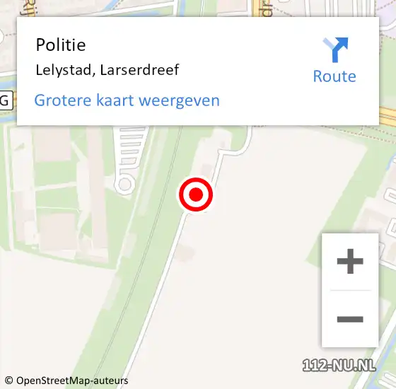 Locatie op kaart van de 112 melding: Politie Lelystad, Larserdreef op 5 september 2024 17:56