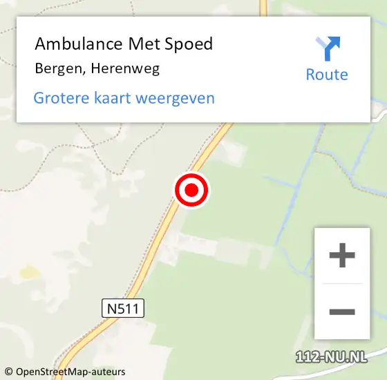 Locatie op kaart van de 112 melding: Ambulance Met Spoed Naar Bergen, Herenweg op 5 september 2024 18:23