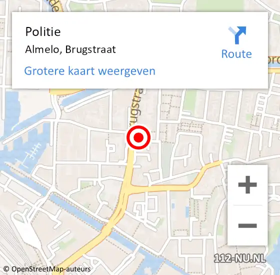 Locatie op kaart van de 112 melding: Politie Almelo, Brugstraat op 5 september 2024 18:58