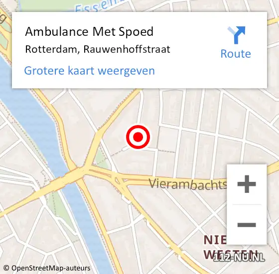 Locatie op kaart van de 112 melding: Ambulance Met Spoed Naar Rotterdam, Rauwenhoffstraat op 5 september 2024 18:59