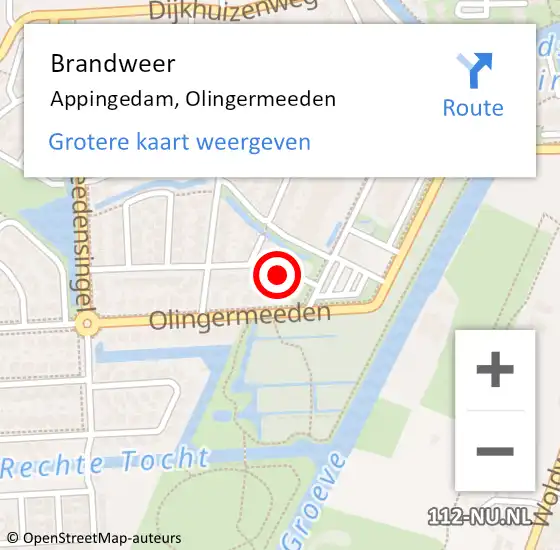 Locatie op kaart van de 112 melding: Brandweer Appingedam, Olingermeeden op 5 september 2024 19:20