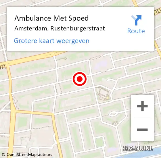 Locatie op kaart van de 112 melding: Ambulance Met Spoed Naar Amsterdam, Rustenburgerstraat op 5 september 2024 19:31