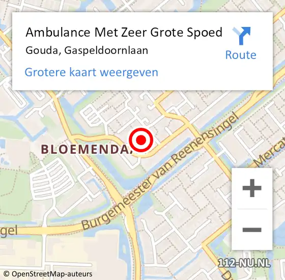 Locatie op kaart van de 112 melding: Ambulance Met Zeer Grote Spoed Naar Gouda, Gaspeldoornlaan op 5 september 2024 19:53