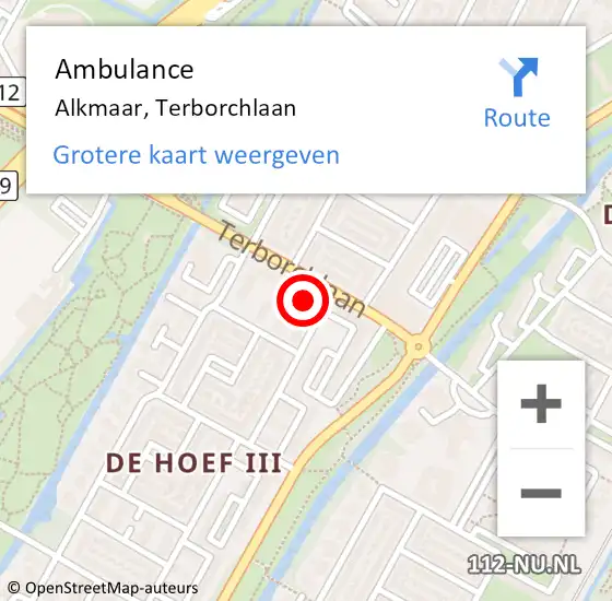 Locatie op kaart van de 112 melding: Ambulance Alkmaar, Terborchlaan op 5 september 2024 20:05